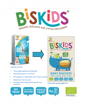 Biscuiti BISKIDS Bebe (de la 6 Luni) fara zahar, eco-bio, 150g Belkorn