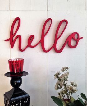 Decoratiune de perete, Hello Red, 46x20x1.8 cm, Placaj , Rosu