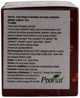 Ceai cu mirodenii, ceai negru, scortisoara, ghimbir, 12 plicuri - eco-bio 24g - Yogi Tea