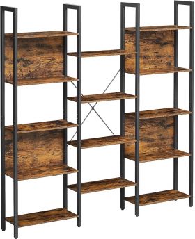 Biblioteca, Vasagle, 158 x 24 x 166 cm, PAL/otel, maro rustic