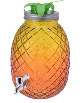 Dispenser pentru bauturi Pineapple, 4.7 L, 16x28 cm, sticla, galben/portocaliu