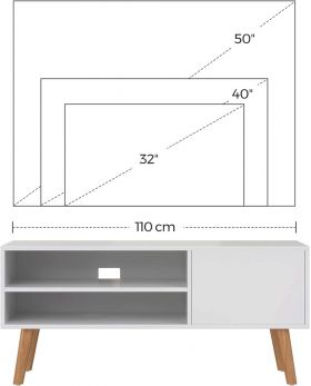 Comoda TV, Vasagle, 110 x 40 x 49.5 cm, PAL/lemn masiv, alb