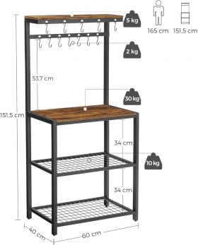 Dulap de bucatarie Alinru, Vasagle, 60 x 40 x 151.5 cm, PAL/otel, maro rustic