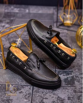 Mocasini casual de barbati, negri, piele naturala , talpa neagra – AD518