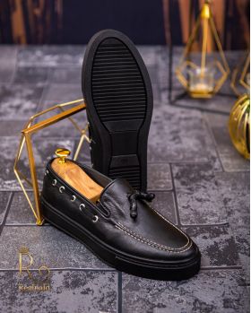 Mocasini casual de barbati, negri, piele naturala , talpa neagra – AD518