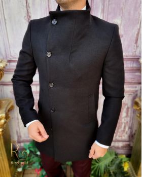 Palton de bărbați, Slim Fit, Negru cu nasturi - PT461