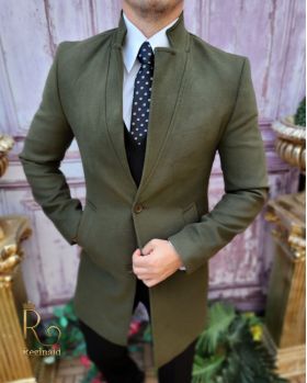 Palton de bărbați, Slim Fit, Verde cu nasturi - PT459