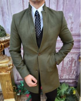 Palton de bărbați, Slim Fit, Verde cu nasturi - PT459