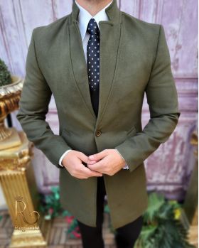 Palton de bărbați, Slim Fit, Verde cu nasturi - PT459