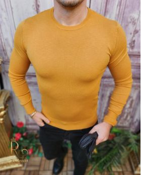 Bluza cu guler rotund, de bărbați, Slim Fit, Galben muștar – BZ269