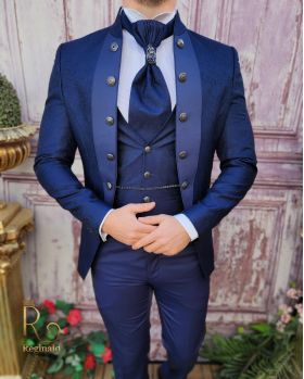 Costum de ceremonie, Bleumarin, Slim Fit, Sacou, Vesta, Pantalon si Cravata - C3957