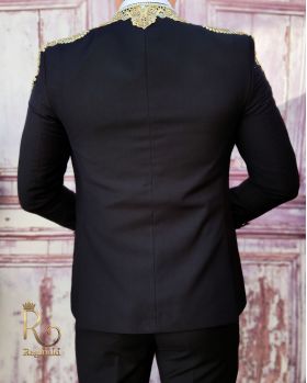 Costum de ceremonie, Negru cu broderie, Slim Fit, Sacou, Vesta, Pantalon si Cravata - C3950