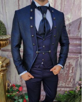 Costum de ceremonie, Slim Fit, Sacou, Vesta, Pantalon si Cravata - C3954