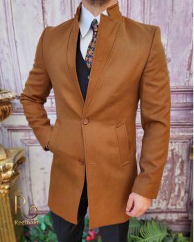 Palton de bărbați, Slim Fit, Maro cu nasturi - PT457