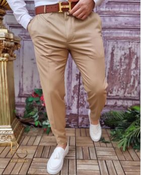 Pantaloni eleganți de bărbați, Bej, Slim Fit - PN729