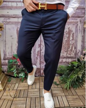 Pantaloni eleganți de bărbați, Bleumarin, Slim Fit - PN728