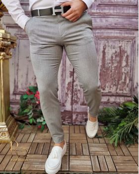 Pantaloni eleganți de bărbați, Gri, Croiala Slim Fit - PN726