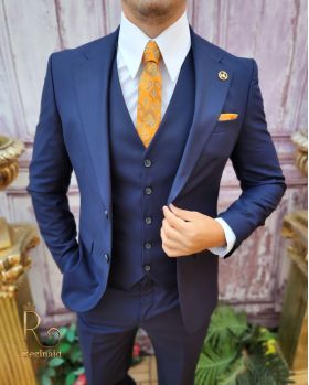 Costum elegant de bărbați, Bleumarin, Sacou, Vesta si Pantalon - C3903