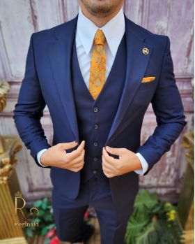 Costum elegant de bărbați, Bleumarin, Sacou, Vesta si Pantalon - C3903