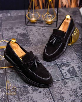 Mocasini casual de bărbați, Piele întoarsă, Talpa înaltă neagra – AD488