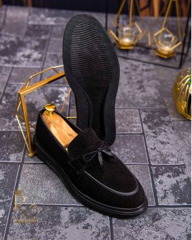 Mocasini casual de bărbați, Piele întoarsă, Talpa înaltă neagra – AD488