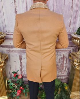 Palton de bărbați, Slim Fit, Bej, Guler textil detașabil - PT442