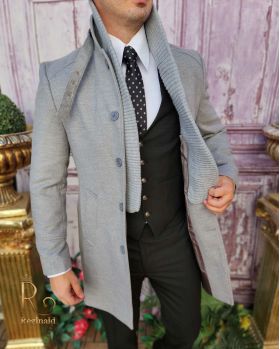 Palton de bărbați, Slim Fit, Gri, Guler textil detașabil - PT441