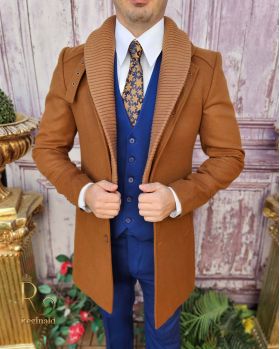 Palton de bărbați, Slim Fit, Maro, Guler textil detașabil - PT440