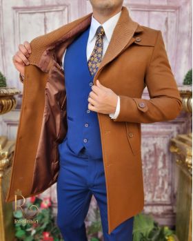 Palton de bărbați, Slim Fit, Maro, Guler textil detașabil - PT440