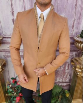 Palton de bărbați, Slim Fit, Bej, Guler textil detașabil - PT442