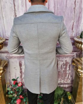 Palton de bărbați, Slim Fit, Gri, Guler textil detașabil - PT441