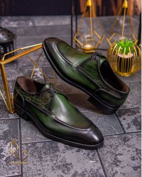 Pantofi eleganți de bărbați din piele naturala, Verde gravat - P1616