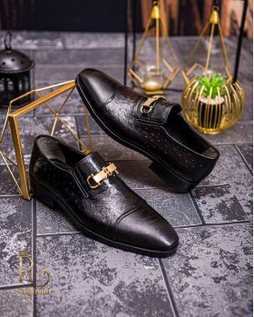 Pantofi Loafers de bărbați din piele naturala, Negru cu model - P1618