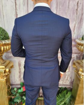 Sacou Bleumarin cu dungi si butoni aurii, de bărbați, Slim Fit - SC744