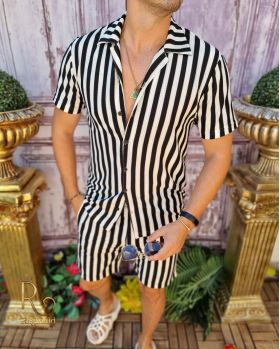 Tricou + Pantalon scurt, Alb cu dungi negre - CMP129