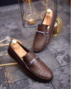 Mocasini casual de bărbați, Piele croc maro – AD431