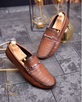 Mocasini casual de bărbați, Piele croc maro – AD439