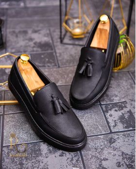 Mocasini casual de bărbați, Piele neagra eco, cu talpa înaltă – AD461