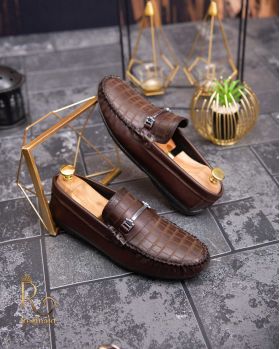 Mocasini casual de bărbați, Piele croc maro – AD431