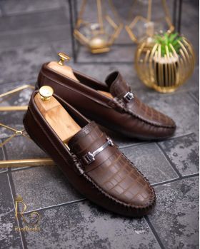 Mocasini casual de bărbați, Piele croc maro – AD431