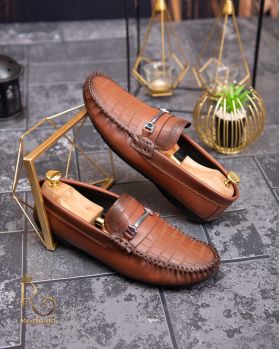 Mocasini casual de bărbați, Piele croc maro – AD439