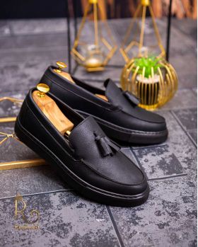 Mocasini casual de bărbați, Piele neagra eco, cu talpa înaltă – AD461