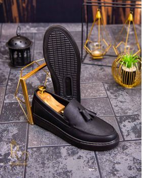 Mocasini casual de bărbați, Piele neagra eco, cu talpa înaltă – AD461