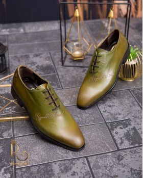 Pantofi eleganți de bărbați din piele naturala, Verde gravat - P1566