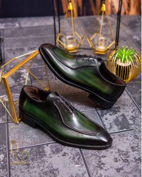 Pantofi eleganți de bărbați din piele naturala, Verde degrade - P1592