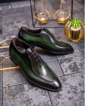 Pantofi eleganți de bărbați din piele naturala, Verde degrade - P1592