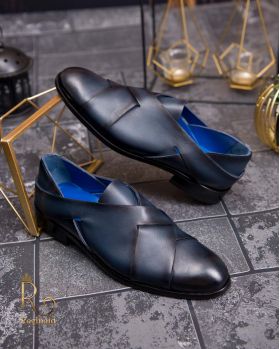 Pantofi Loafers de bărbați din piele naturala, Bleumarin - P1599