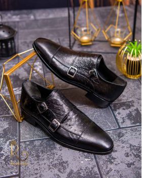 Pantofi Loafers de bărbați din piele naturala, Negru cu model - P1571