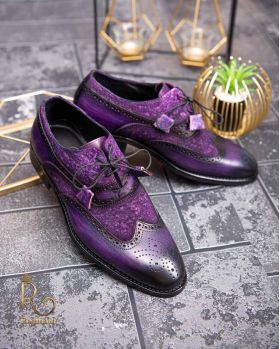 Pantofi eleganți de bărbați din piele naturala, Mov Brogue - P1577