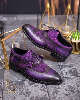 Pantofi eleganți de bărbați din piele naturala, Mov Brogue - P1577